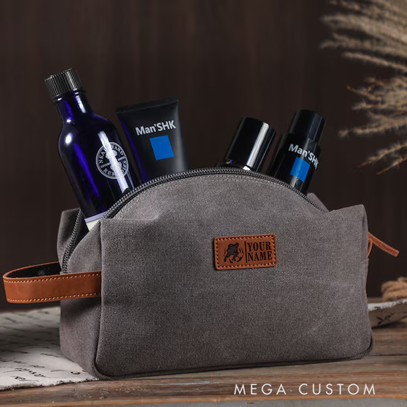 Personalized Engraved Fireman Canvas Toiletry Bag with Firefighter Flames Design Classic Travel Mens Dopp Gift for Firefighter