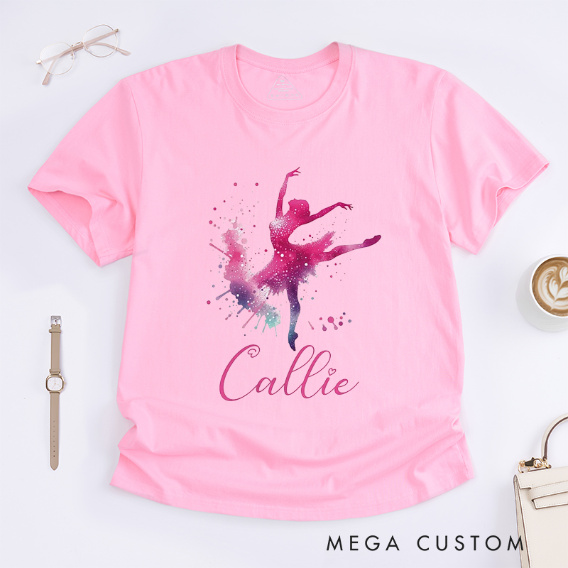Personalized Ballerina T-Shirt Custom Name Dance Gift for Girls Unique Watercolor Ballet Dancer Tee Birthday Present for Daughter Kids