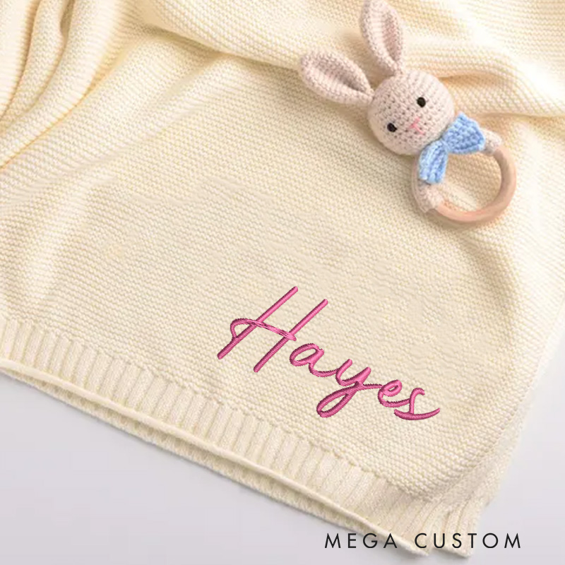 Personalized Knit Baby Blanket Embroidery Gift for Baby Shower Newborn Baby Gift