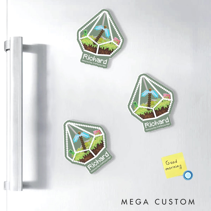 Personalized Miner Bottle Fridge Magnets Pixel Building Video Game Magnets Fantasy Game Fridge Decal
