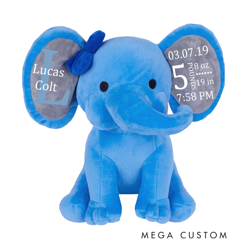 Personalized Initial and Name Illustration Featuring Elegant Typography for a Unique Nursery Accent Baby Elephant Plush Toys