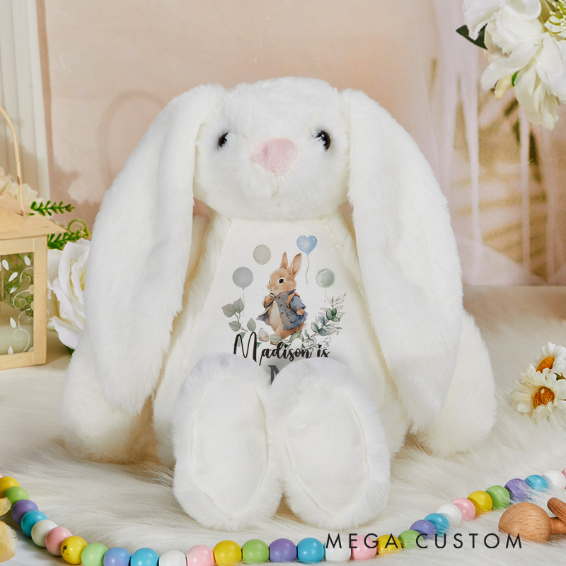 Personalized First Birthday Illustration Featuring Baby Rabbit and Floral Accents for a Special Milestone Celebration Baby Rabbit Plush Toys