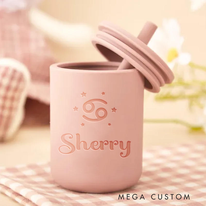 Personalized Zodiac Sign Symbol Baby Name Engraved Cup for Starry Theme Lovers Sippy Cup 