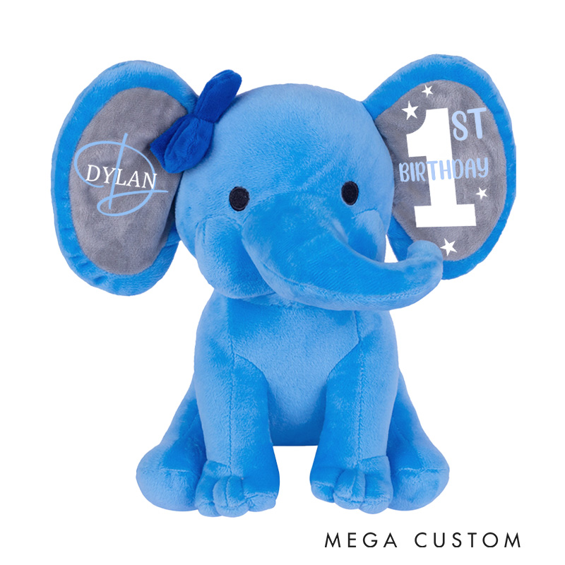 Personalized First Birthday Illustration with Star Accents for a Special Milestone Celebration Baby Elephant Plush Toys