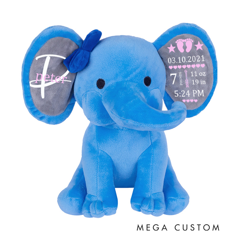 Personalized Elegant Name Illustration with Crown Accents for a Charming Nursery Decoration Baby Elephant Plush Toys