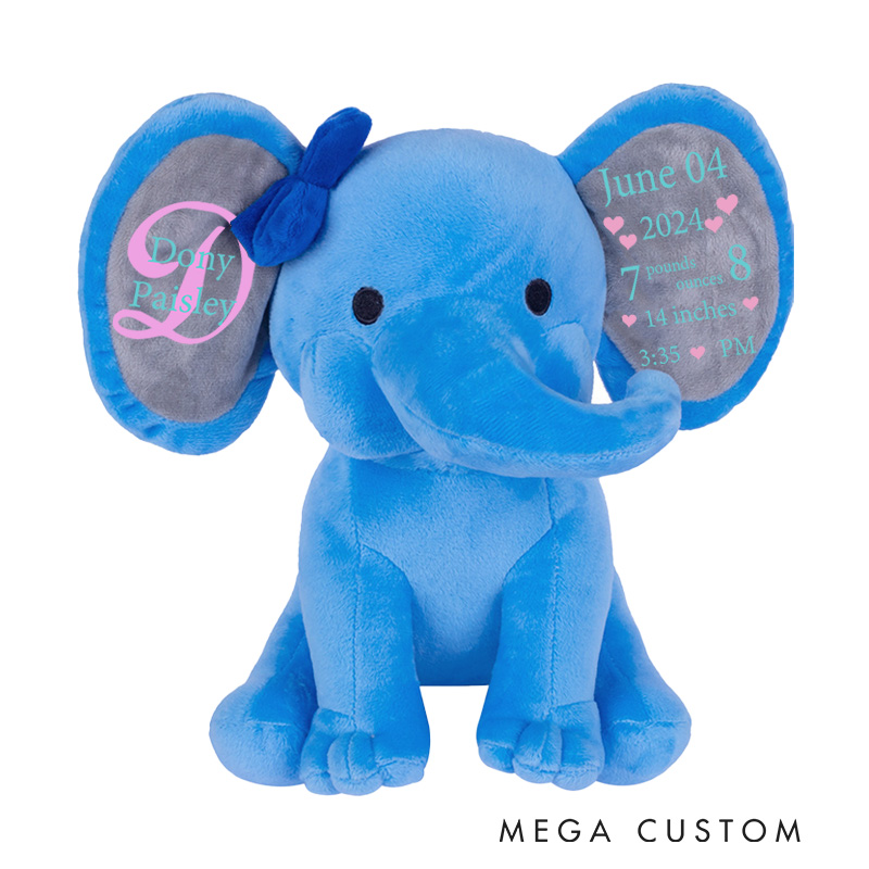 Personalized Initial and Name Illustration with Elegant Typography for a Sophisticated Nursery Accent Baby Elephant Plush Toys