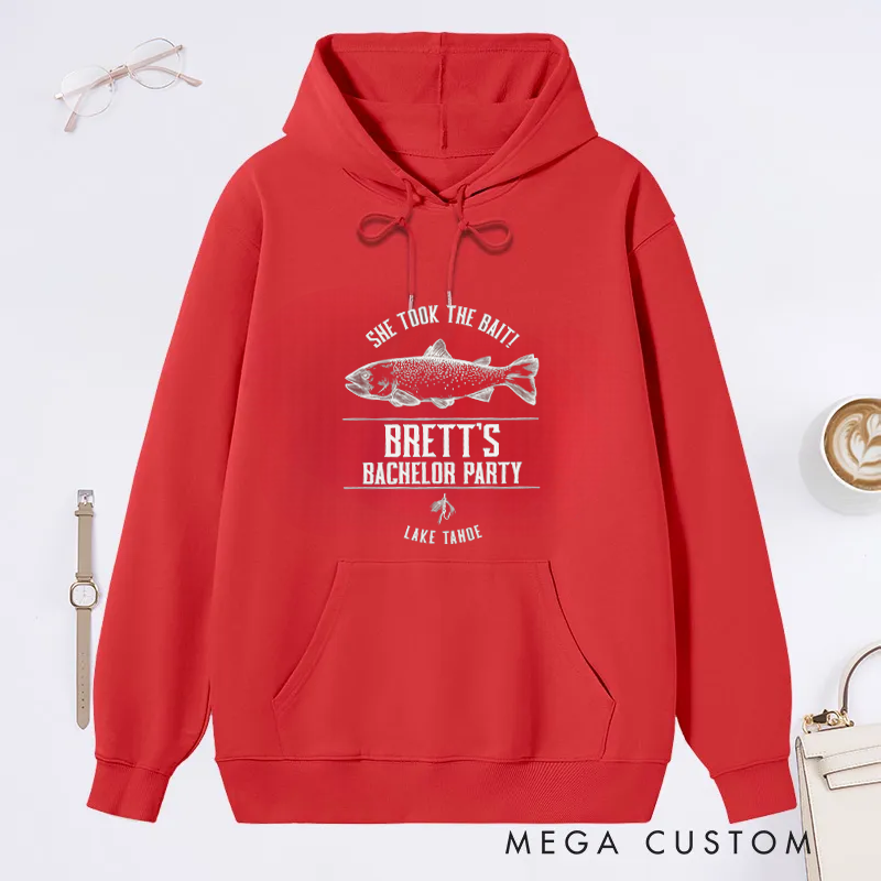 Personalized She Took the Bait Custom Bachelor Party Classic Hoodie for Fishing Lover