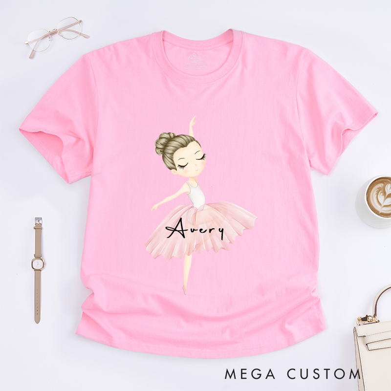 Personalized Ballet Dancer T-Shirt Custom Name Gift for Girls Dance Lover Cute Ballerina for Daughter Birthday Present Ballet Lover