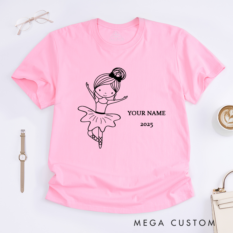 Personalized Ballet Dancer T-Shirt Custom Name and Year Ballerina Gift For Girls Dance Outfit Unique Present For Daughter Youth Kids