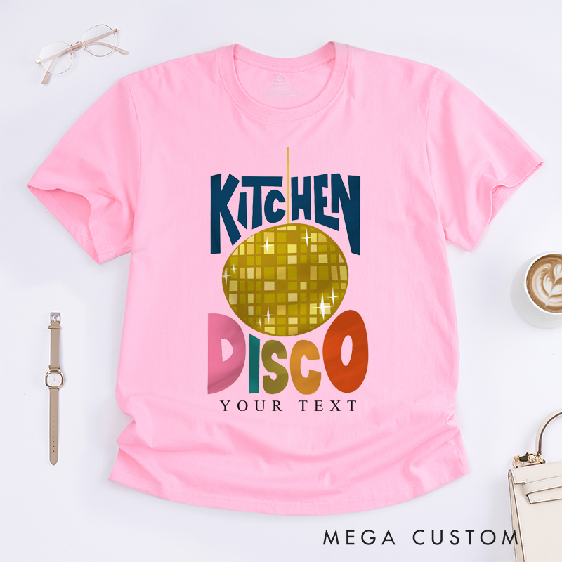 Personalized Kitchen Disco T-Shirt Custom Retro Music Dance Party Gift Unisex Unique Fun Graphic Tee for Men Women Home Entertaining Lovers