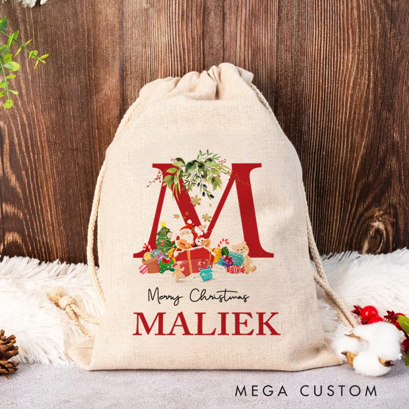 Personalised Christmas Toy Sack-Name & Initial Christmas Gift Bag Christmas Gift 