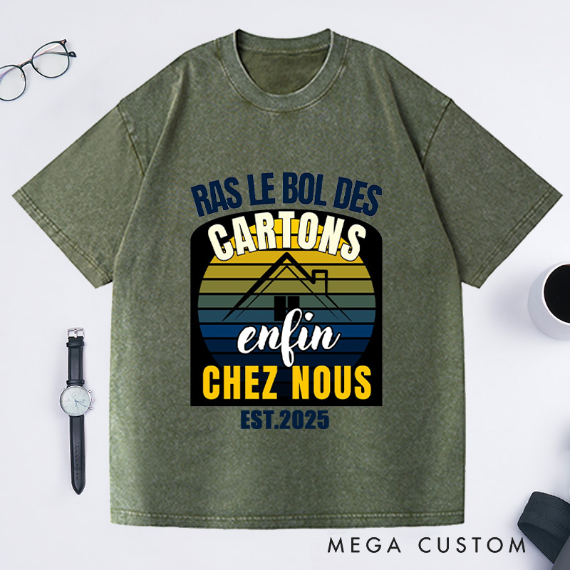 Personalized Ras Le Bol Des Cartons T-Shirt Retro Sunset French Housewarming Custom Moving Joyful Gift