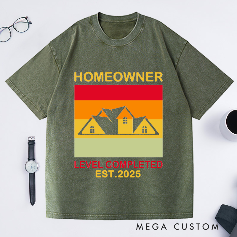 Personalized Custom Level Completed Homeowner T-Shirt Housewarming Retro Gift