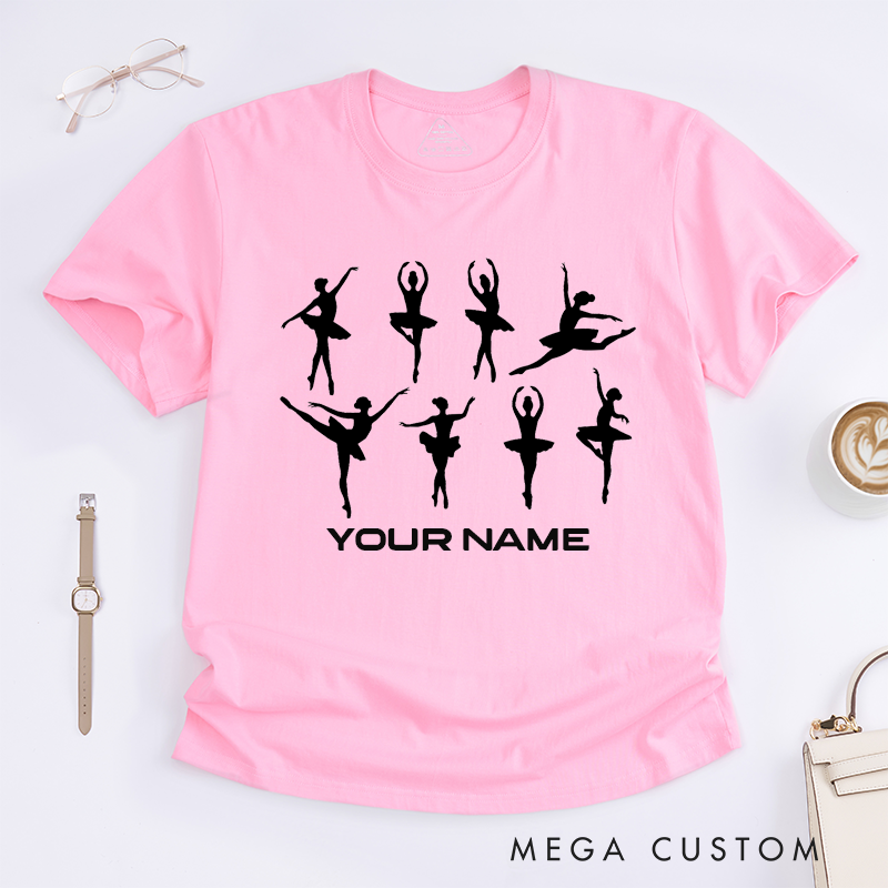 Personalized Ballet Dancer Silhouette T-Shirt Custom Name Gift for Women Girls Dance Lovers Unique Birthday Present Ballet Recital Apparel