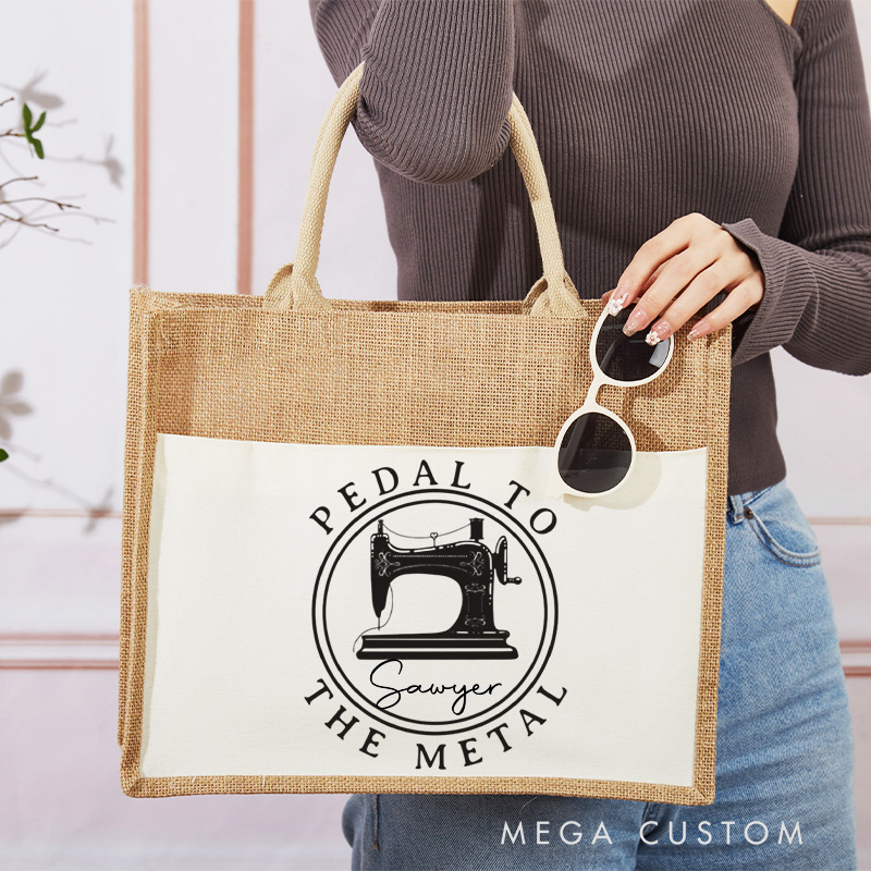 Personalized I Sew Because Poking People With Needles is Frowned Upon Tote Bag Sewing Lovers Bag Tailor Burlap Bag Gift Sewing Lover Gift