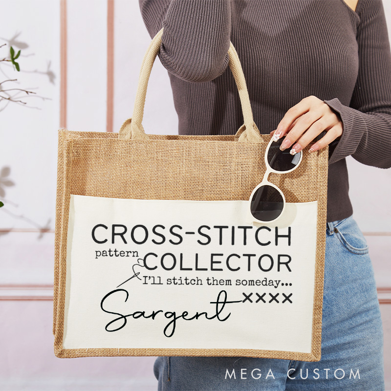 Personalized Cross Stitch Pattern Collector Tote Bag Sewing Lovers Bag I'll Stitch Them Someday Burlap Bag Sewing Gift Quilter Gift