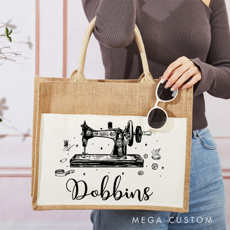 Personalized Sewciopath Tote Bag Sewing Machine Burlap Bag Sewing Lover Tee Bag Sewing Lovers Gift Quilting Gift