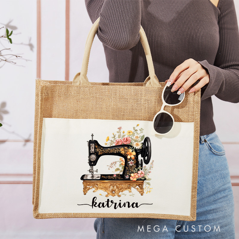Personalized Sewing Machine Tote Bag Sewciopath Burlap Bag Sewing Lover Bag Tailor Bag with Name Sewing Lovers Gift Tailor Gift