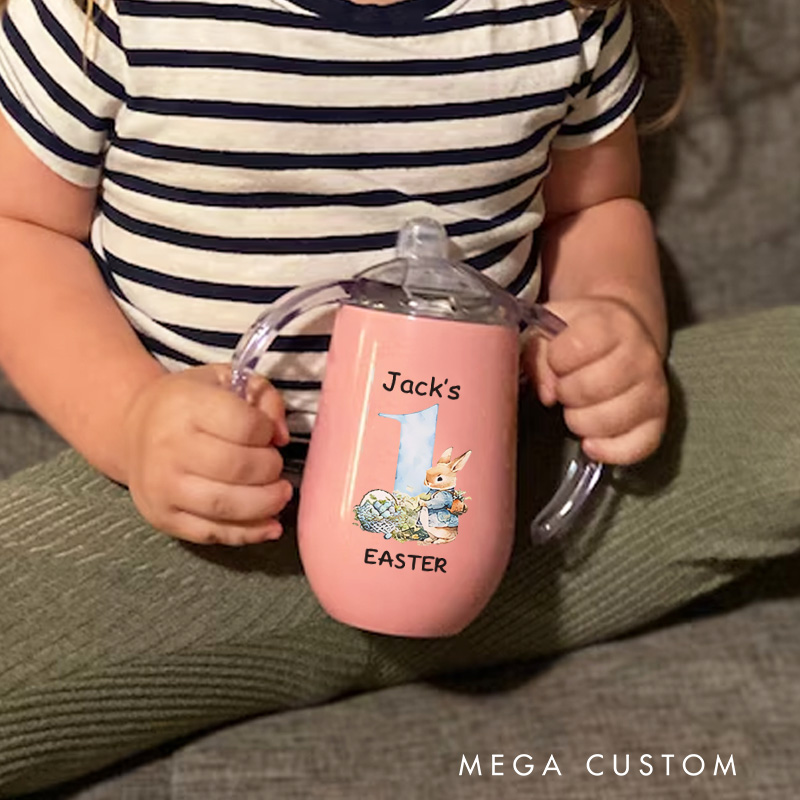 Personalized Cute Bunny 1st Easter Sippy Cup with Name Easter Party Birthday Gift for Newborns