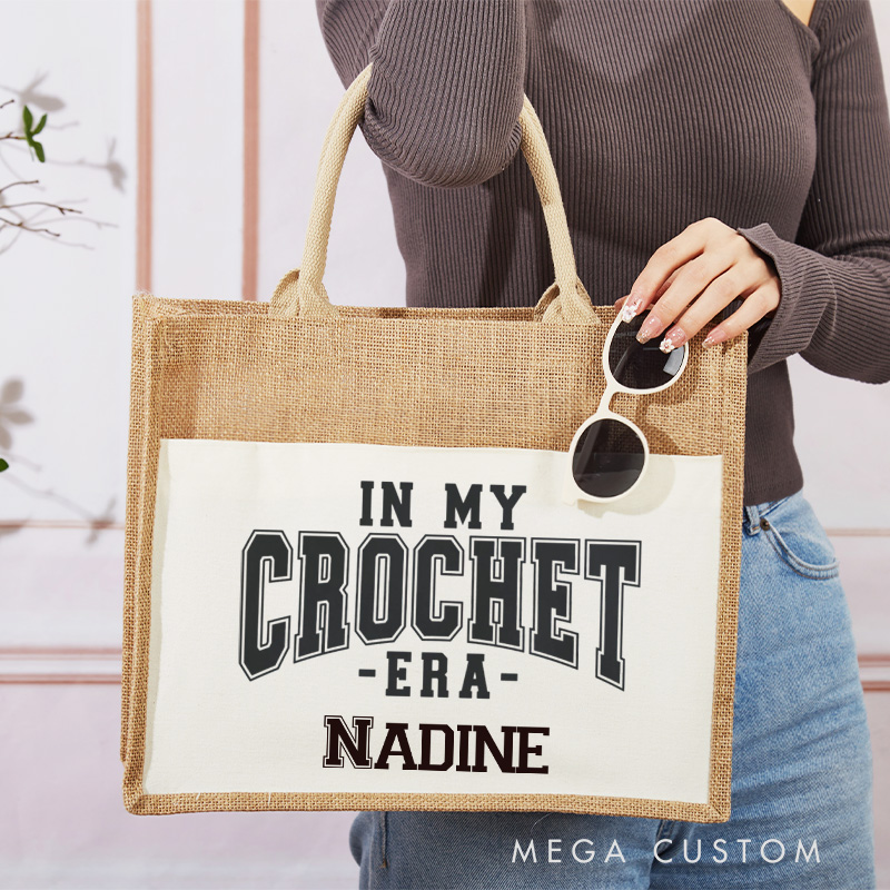 Personalized In My Crochet Era Tote Bag Tailor Burlap Bag with Name Sewing Lover Bag Sewing Gift Tailor Gift Quilter Gift