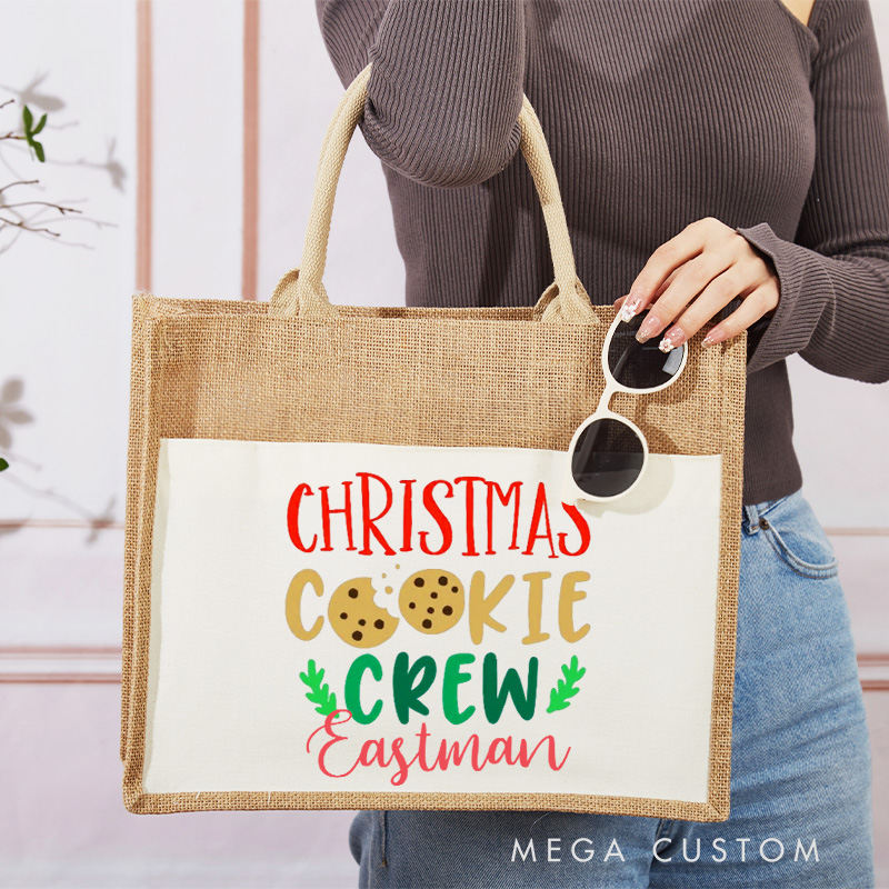 Personalized Christmas Cookie Crew Tote Bag Baking Burlap Bag with Name Christmas Tote Bag Christmas Gift Baking Lover Gift for Baker