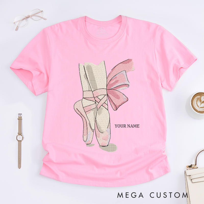 Personalized Ballet Shoes T-Shirt Custom Name Dance Gift for Girls Unique Pointe Shoes Graphic Tee for Ballerina Girls Birthday Present