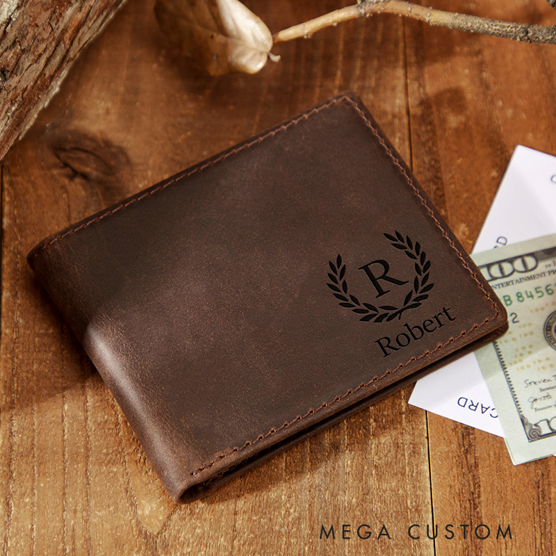 Personalized Engraved Leather Wallets for Mens Gifts for Dads or Boyfriend Birthday Gift