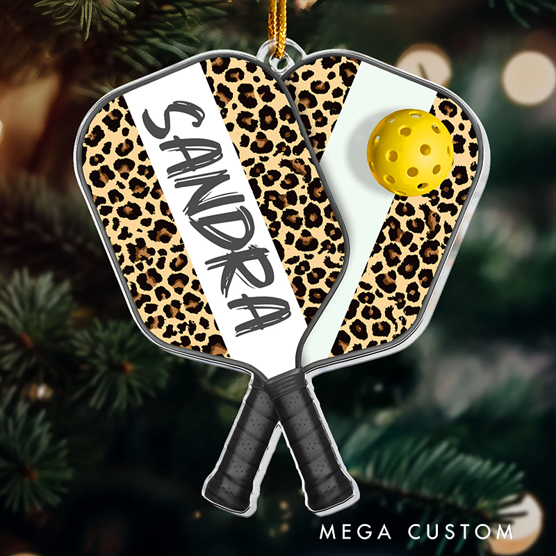 Personalized Pickleball Paddle Christmas Ornament with Custom Name and Festive Design