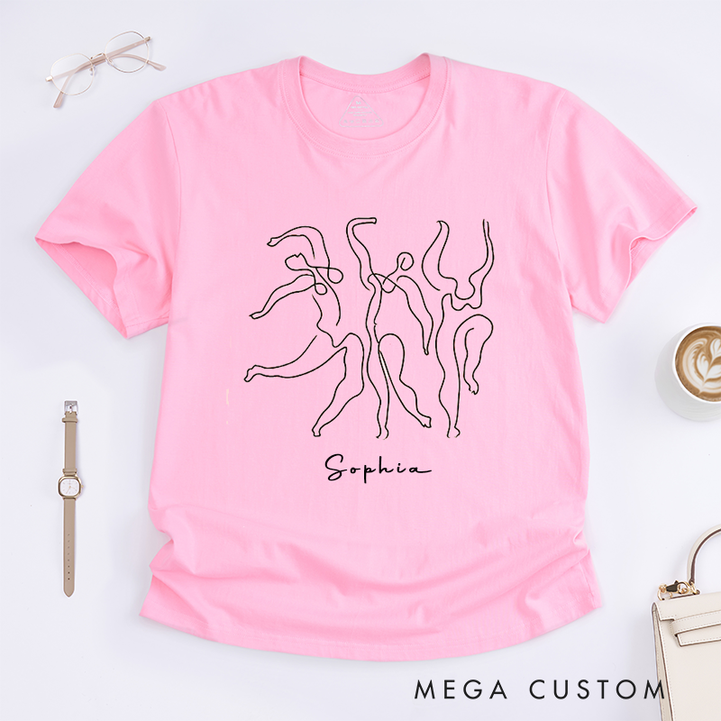 Personalized Abstract Line Art Dance T-Shirt Unisex Custom Name Gift Artistic Minimalist Drawing Design Present for Women Men Friends