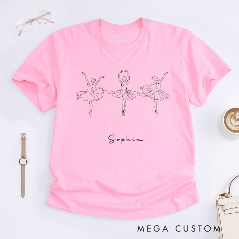 Personalized Ballet Dancer T-Shirt Custom Name Ballerina Line Art Tee Artistic Dance Shirt Unique Ballet Lover Present for Women Girls Gift