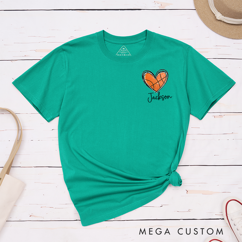 Personalized Basketball Heart T-Shirt with Custom Name and Comfort Colors Design