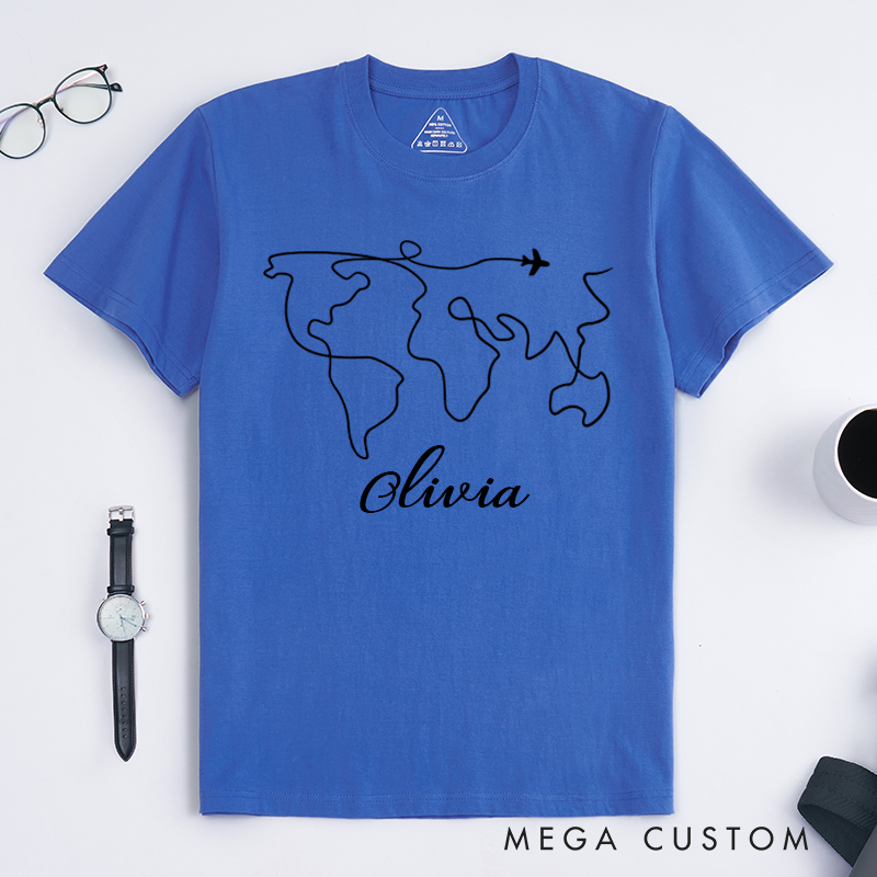 Personalized Travel Classic T-Shirts World Map Travel Shirt Gift for Traveling Lovers Traveler Gift