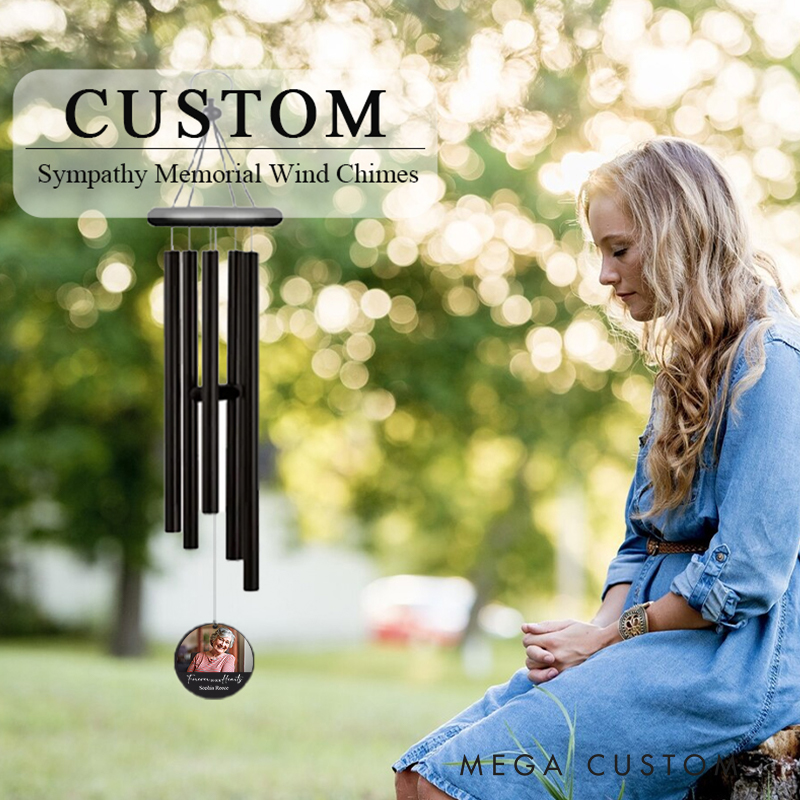 Personalized Memorial Photo Portrait Wind Chime Forever In Our Hearts Sympathy Bereavement Gift Loss of Loved One Memorial Gift
