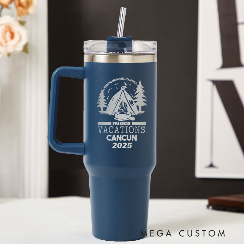 Personalized Vacation Tumbler with Straw Traveling Lovers Tumbler Beach Tumbler Stainless Steel Laser Engraved Tumbler Gifts for Friends