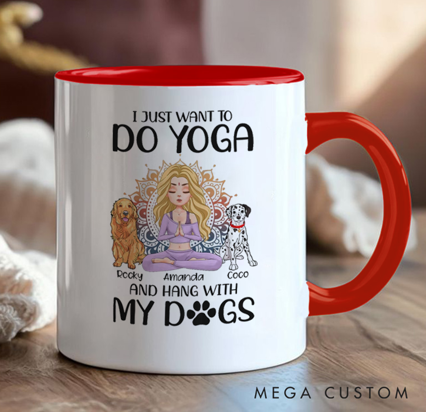 Personalized Yoga Mug with Dogs Can Custom Pet Names and People Name Perfect Gift for Yoga Lovers and Dog Owners