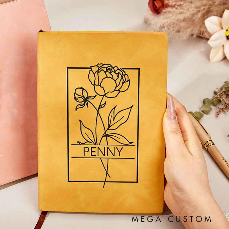 Personalized Birth Flower Leather Journal Birth Flower Birthday Gifts