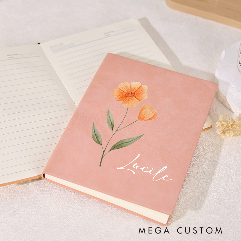 Personalize Birth Flower Name Journal Floral Monogram & Name Diary Birthday Gift