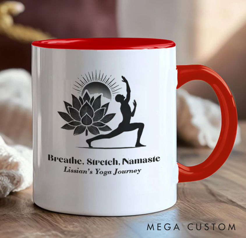 Personalized Yoga Mug – Elegant Lotus & Warrior Pose Design, Custom Name Option, Perfect Gift for Yoga Enthusiasts and Mindfulness Lovers
