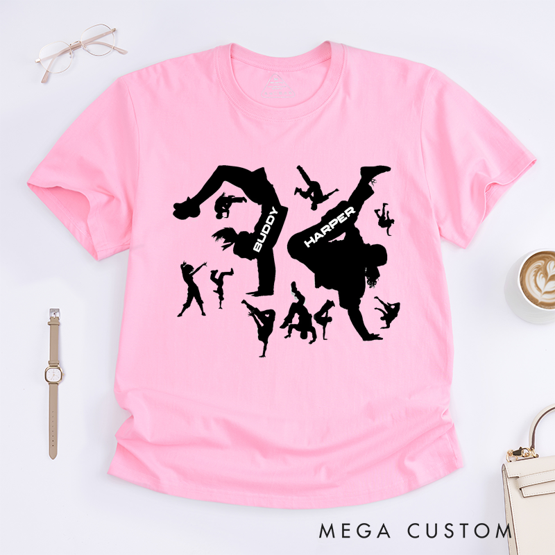 Personalized Breakdance Silhouette T-Shirt Custom Name Hip Hop Dance Gift for Dancer Men Women Unique Street Dance Birthday Present