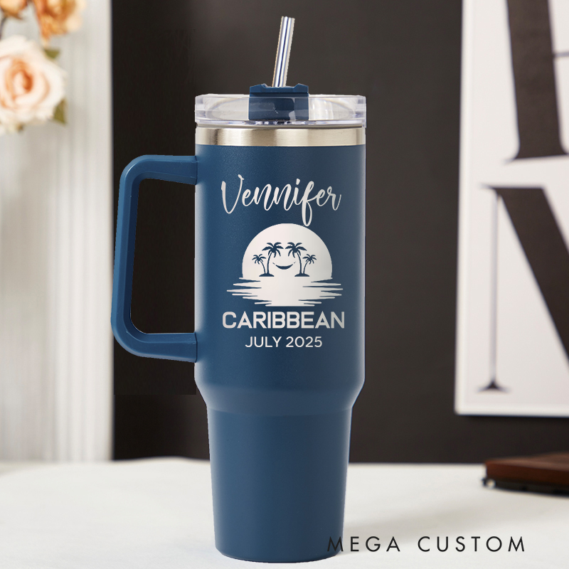 Personalized Beach Tumbler Travel Lover Tumbler 40OZ Stainless Steel Tumbler Laser Engraved Tumbler Engraved Tumblers with Name Gift for Vacation