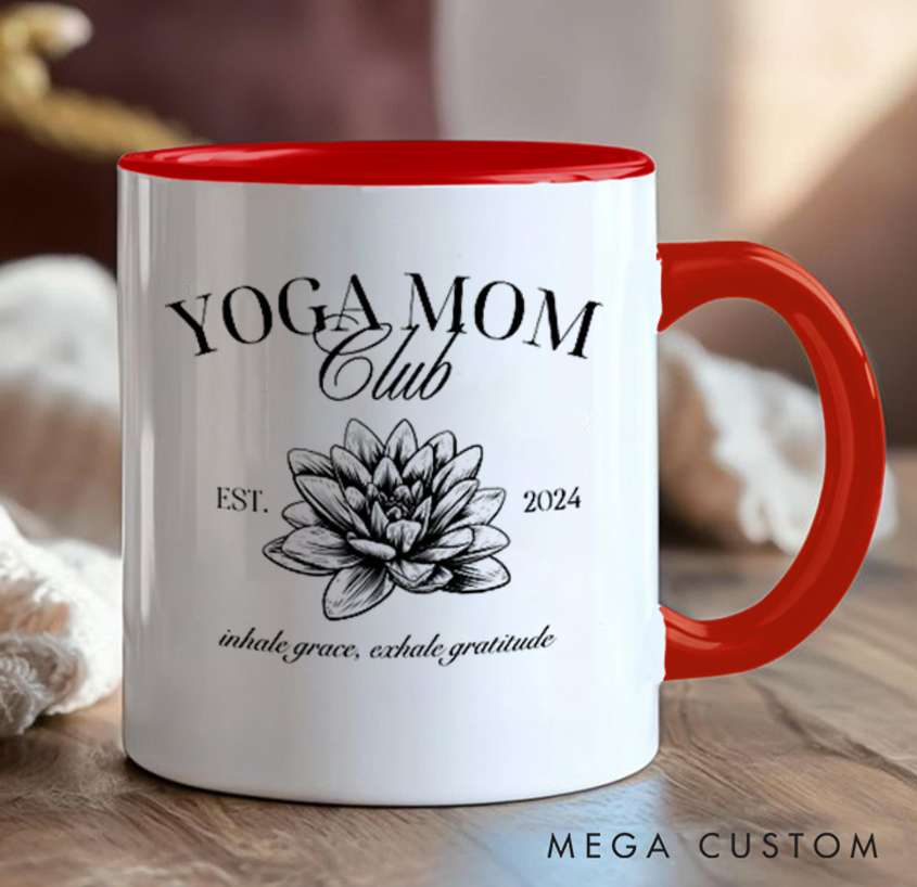 Personalised Mug with Elegant Lotus Design Can Custom Year and Title, Perfect Gift for Yoga Lovers