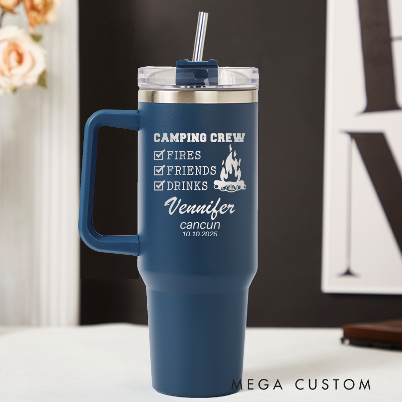 Personalized Camping Crew Tumbler Travel Lover Tumbler 40OZ Stainless Steel Tumbler Laser Engraved Tumbler Engraved Tumblers with Name Gift for Vacation