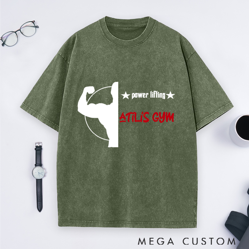 Personalized Gym Washed T-Shirts with Powerlifting Strength and Muscle Design for Fitness Enthusiasts Bodybuilders and Gym Lovers