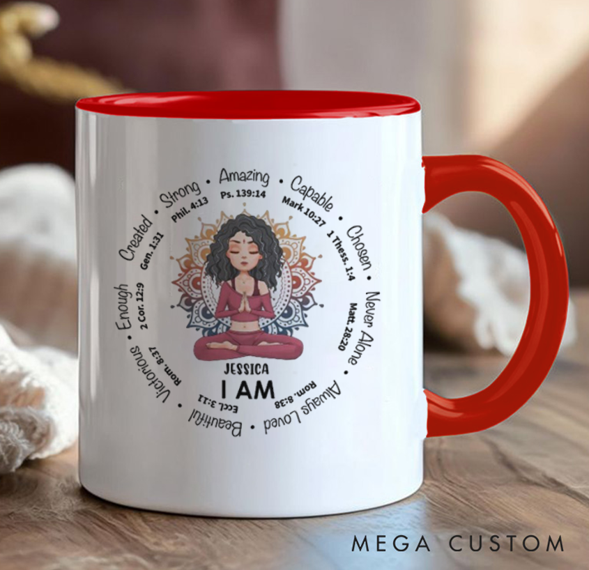 Personalized Inspirational Mug Can Custom Name, Positive Affirmations & Bible Verses Design, Perfect Gift Yoga Lovers