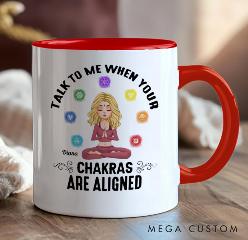 Personalized Chakra Mug – Custom Name, Fun 'Talk to Me When Your Chakras Are Aligned' Design, Perfect Gift for Yoga & Meditation Lovers