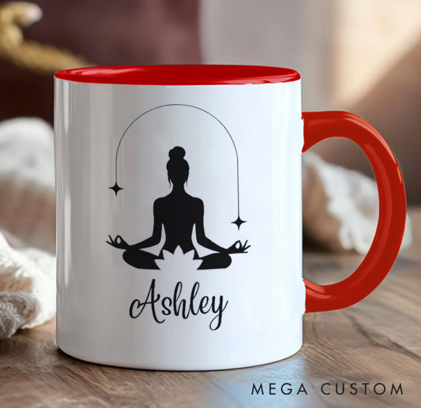 Personalized Yoga Mug Minimalist Meditative Design, Can Custom Name, Perfect Gift for Yoga Enthusiasts & Mindfulness Lovers