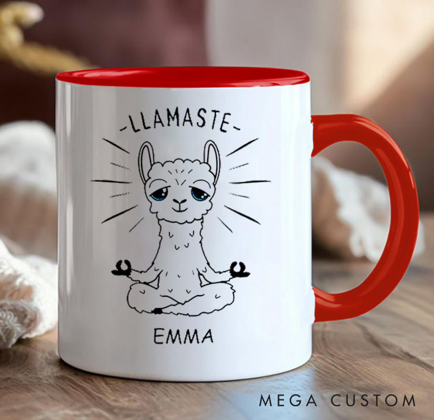 Personalized Llamaste Yoga Mug Cute Meditating Llama Design Can Custom Name Perfect Gift for Yoga Lovers & Fun Daily Use