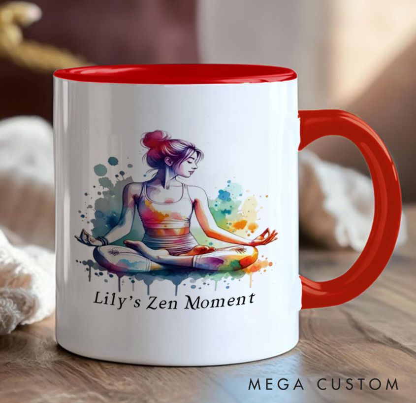 Personalized Zen Yoga Mug Vibrant Watercolor Meditation Design Custom Name Perfect Gift for Yoga & Art Enthusiasts