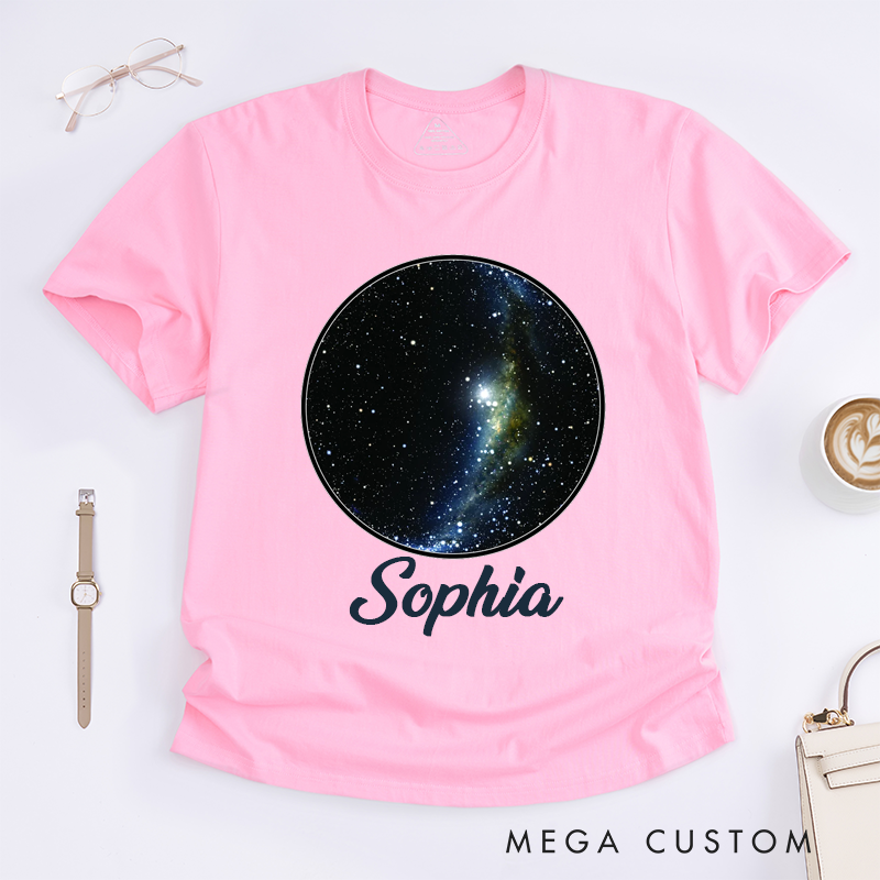 Personalized Magic Starry Sky T-Shirt Custom Name Space Universe Gift for Women Men Unique for Birthday Present Friends Family