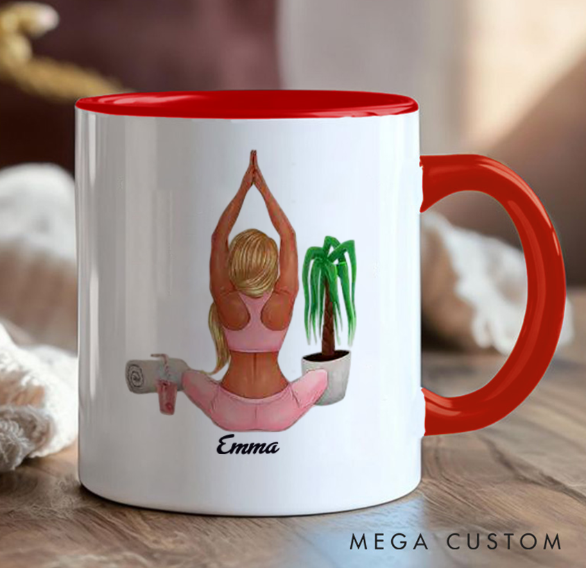 Personalized Yoga Mug Relaxing Home Yoga Design with Plant Can Custom Name Perfect Gift for Yoga Enthusiasts & Wellness Lovers